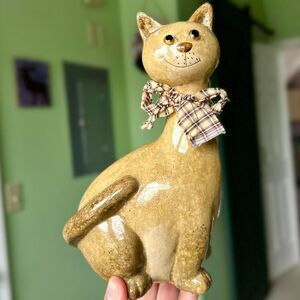 VTG Delton Cat Figurine In Plaid Scarf Ceramic Uniquely Made